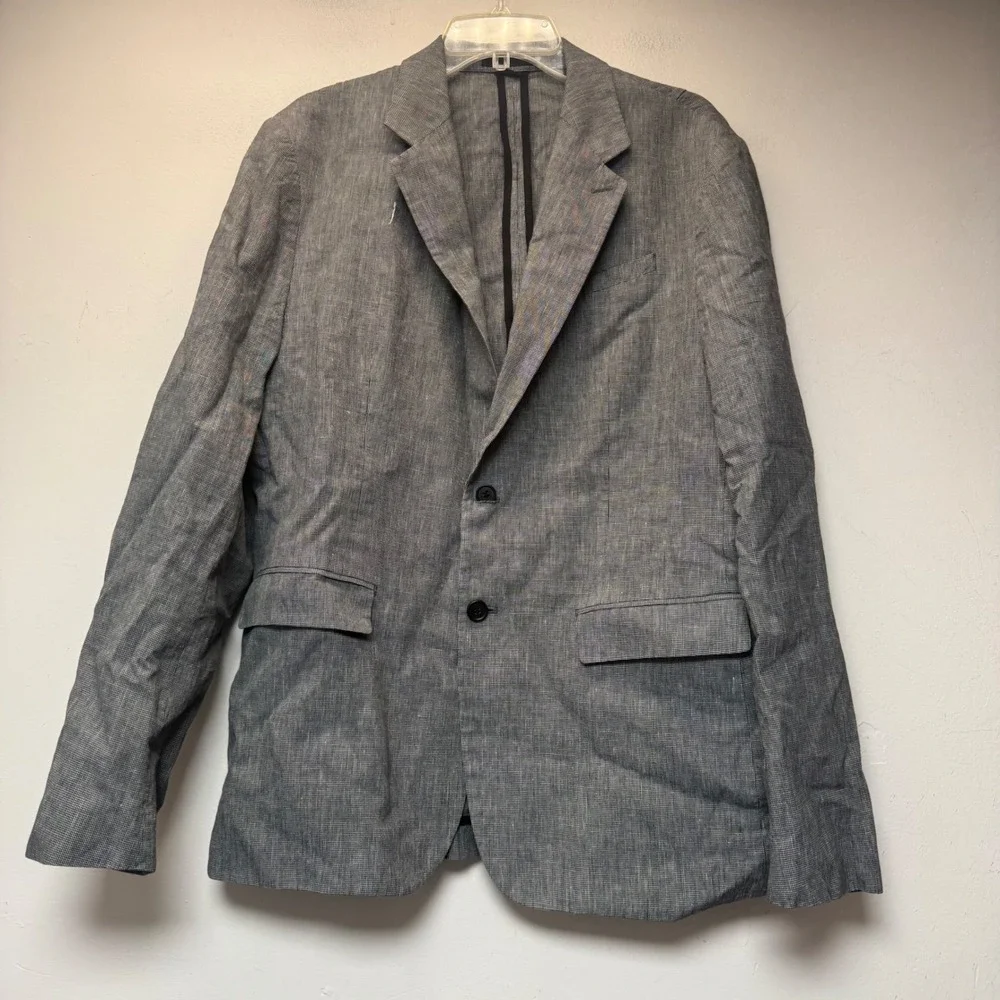 AllSaints Blazer Mens 40 Grey Linen Cotton Houndstooth Excellent Slim Fit Jacket